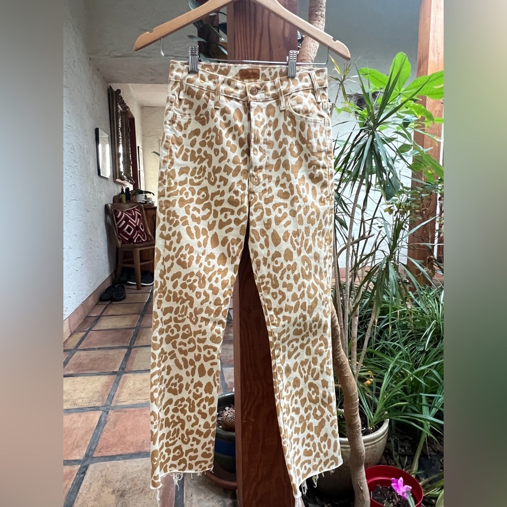 MOTHER Tan Leopard Print Straight Leg Jeans